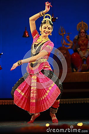 A young bharatnatyam artist amazing performance in Bengaluru,Karnataka,India on April 8,2017 Editorial Stock Photo