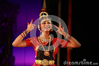 A young bharatnatyam artist amazing performance in Bengaluru,Karnataka,India on April 8,2017 Editorial Stock Photo