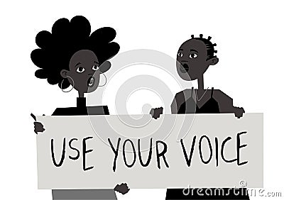 Young Black Character with Poster. Cartoon Style People and Black Lives Matter Protest Board. Isolated Person and Banner. Flat Vector Illustration