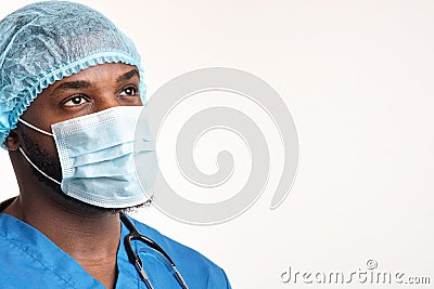 Young black male nurse looking at copy space Stock Photo