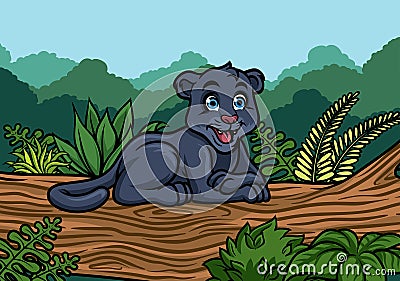 Young black panther in the jungle Vector Illustration