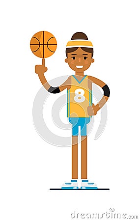 Young black woman basketball player with ball Vector Illustration