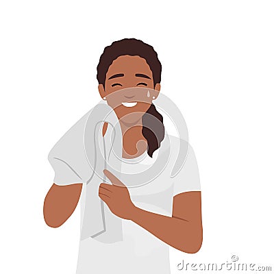 Young black woman tired resting after workout towel in her neck Cartoon Illustration