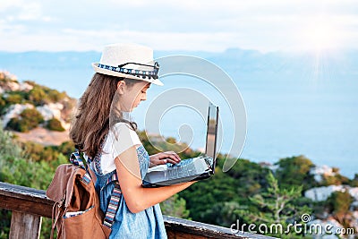 Young blogger on the beach Stock Photo