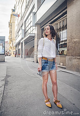 Young blogger in Europe Stock Photo