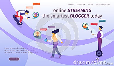 Young Bloggers Posting Content in Social Media Vector Illustration