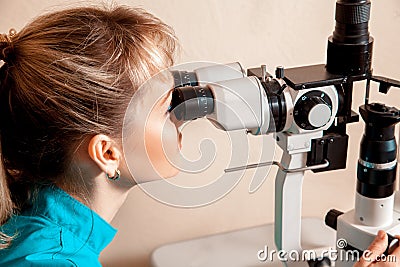 Young blond woman ophthalmologist Stock Photo