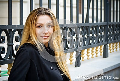 Young blond woman outdoor in the city Stock Photo