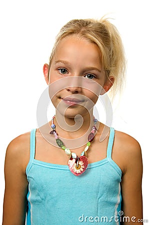 Young blonde girl is looking in camera Stock Photo