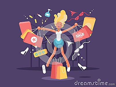 Young blonde goes shopping Vector Illustration