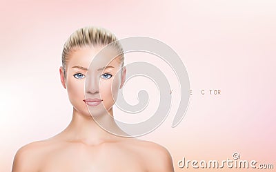 Young blonde woman with smooth skin on a colored background. Mesh Cartoon Illustration