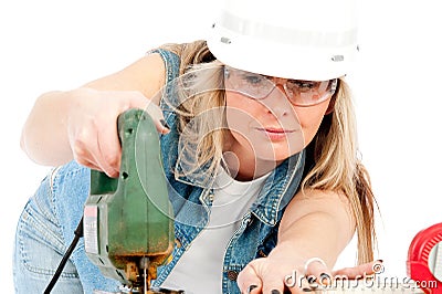 Young blonde woman is working Stock Photo