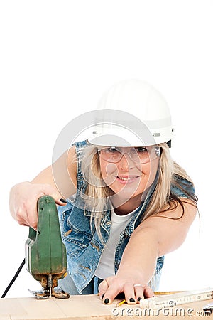 Young blonde woman is working Stock Photo