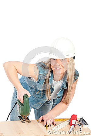 Young blonde woman is working Stock Photo