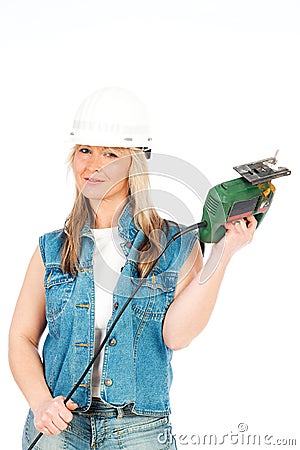 Young blonde woman is working Stock Photo