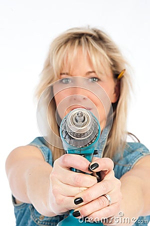 Young blonde woman works Stock Photo