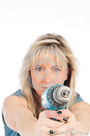 Young blonde woman works Stock Photo