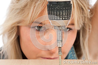 Young blonde woman works Stock Photo