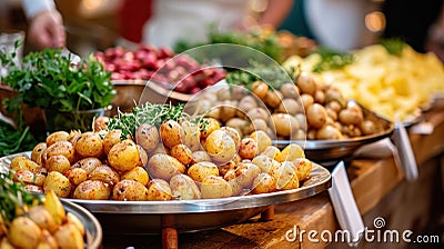 young boiled potatoes with dill and garlic free flo restaurant or street food corner cafe Stock Photo