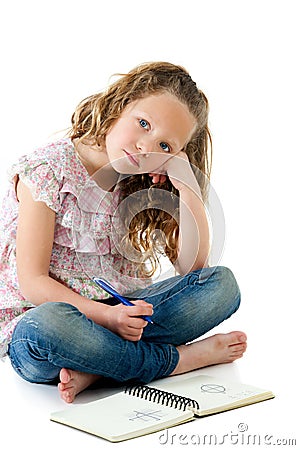 Young bored student with homework. Stock Photo