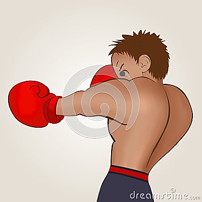 Young boxer in blue short trained on a light background Vector Illustration