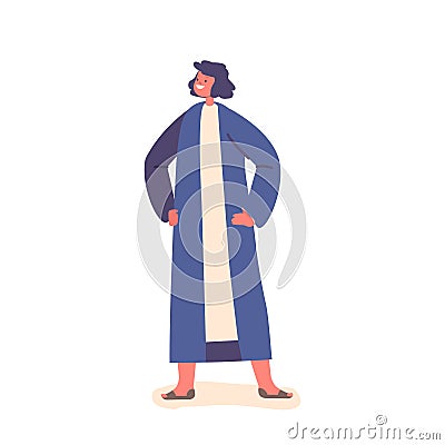 Young Boy From Ancient Israel wear Traditional Clothing Cheerful Child Character with Dark Hair Standing with Arm Akimbo Vector Illustration