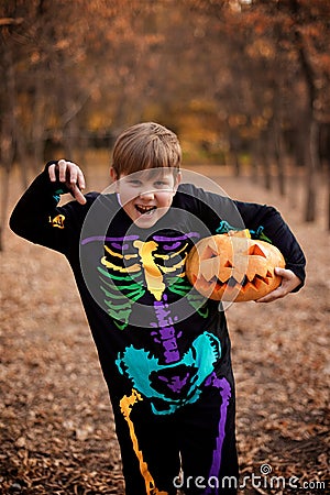 Young boy as a Jack Skellington on the Halloween Stock Photo