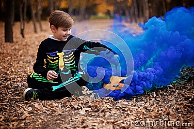 Young boy as a Jack Skellington on the Halloween Stock Photo