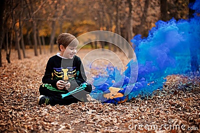 Young boy as a Jack Skellington on the Halloween Stock Photo