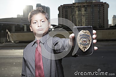 Young boy with a badge Stock Photo