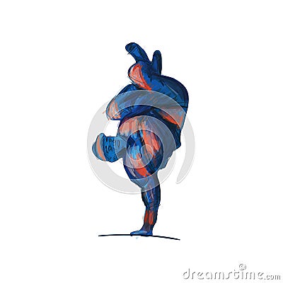 Young Boy Breakdancer makes a freeze on one hand. The concept for B-Boys and Break Dance Stock Photo