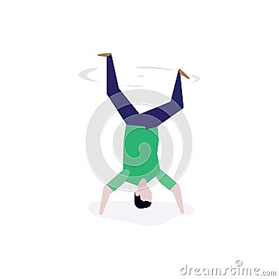 Young Boy Breakdancer makes a head spin. The concept for B-Boys and Break Dance Vector Illustration