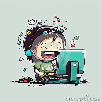 Young boy is building a Video Game to become Game developer concept Generative AI Stock Photo