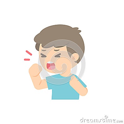 young boy coughing, sickness allergy concept, Vector flat illustration. Vector Illustration