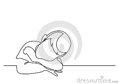 Young boy dreaming leaning on desk - continuous line drawing Vector Illustration