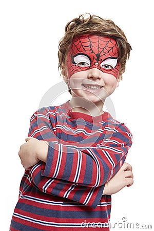 Young boy with face painting spiderman Stock Photo