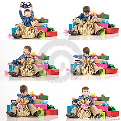 Young boy and fancy boxes Stock Photo