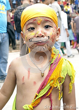 A young boy in Festival of Cows( Gaijatra) Editorial Stock Photo