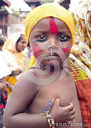 A young boy in Festival of Cows-Gaijatra Editorial Stock Photo