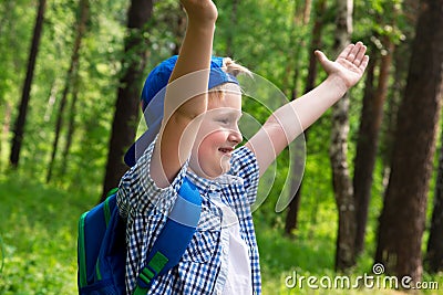 Young boy in forest Stock Photo