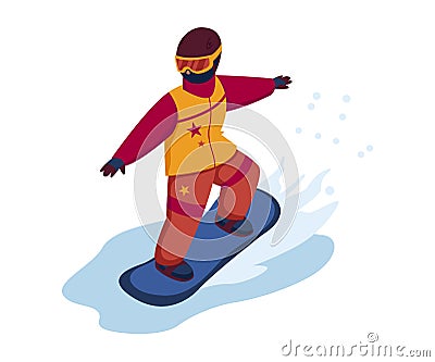 Young boy or girl snowboard winter snowboarder vector, illustration, sport active extreme action Vector Illustration