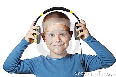 Young boy in headphones Stock Photo