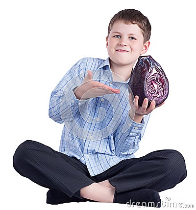 Young boy with healthy food Stock Photo