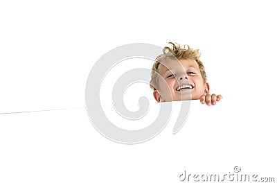 Young boy holding board Stock Photo