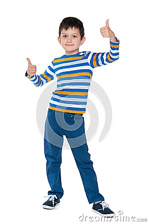 Young boy holds his thumbs up Stock Photo