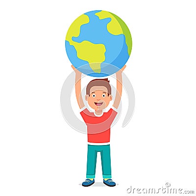 Young boy kid holding planet earth Vector Illustration