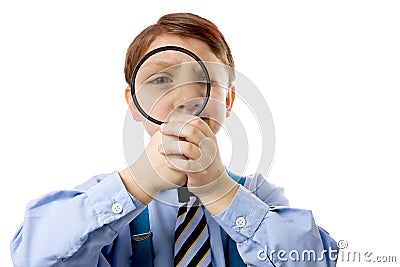 Young boy with magnifer Stock Photo