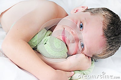 Young boy at naptime Stock Photo