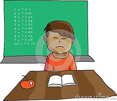 Young boy not enjoying making homework Vector Illustration