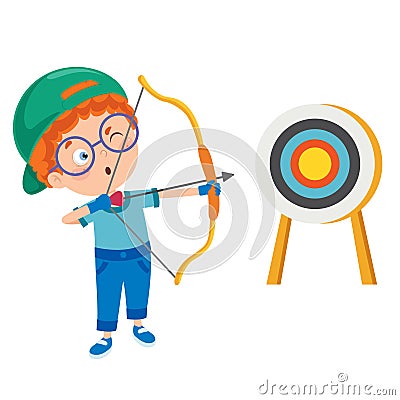 A Young Boy Playing Archery Vector Illustration